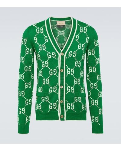 Gucci Cardigan de algodon con GG en intarsia - Verde