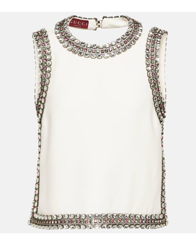 Gucci Embellished Silk And Wool Crepe Top - White