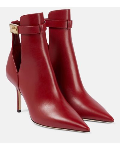 Jimmy Choo Nell 85mm Leather Ankle Boots - Red