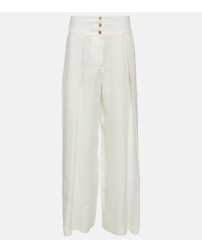 Loro Piana High-waisted Wide-leg Linen Pants - White