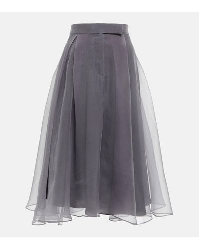 Brunello Cucinelli High-rise Silk Midi Skirt - Grey