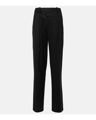 Victoria Beckham Asymmetric Wool-blend Straight Trousers - Black