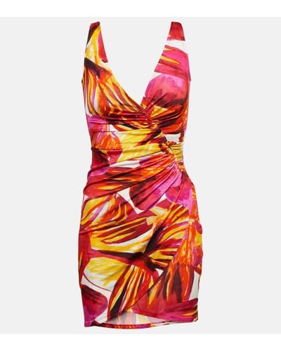 Louisa Ballou Summer Solstice Wrap-effect Ruched Printed Stretch-jersey Mini Dress - Pink
