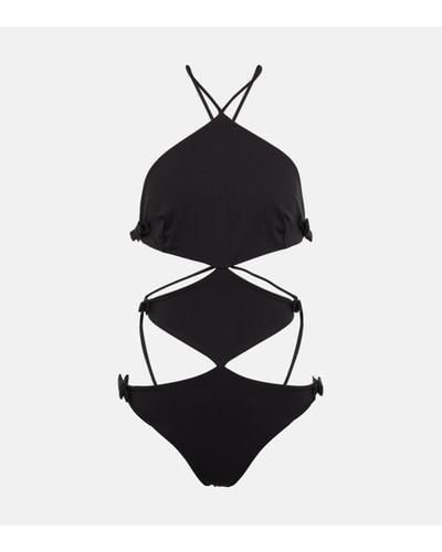 Valentino Bow-embellished Halterneck Swimsuit - Black