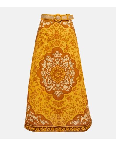 Zimmermann Raie Floral Cotton Maxi Skirt - Yellow