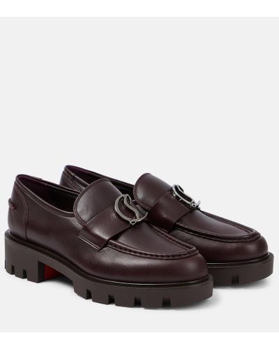 Christian Louboutin Cl Moc Lug Leather Loafers - Brown