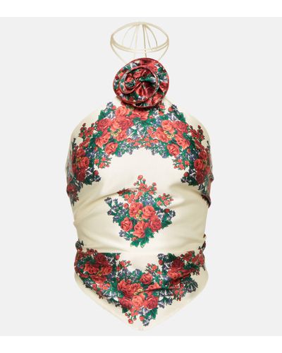 Magda Butrym Floral-applique Silk Top - Multicolour