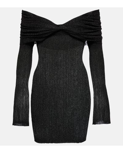 AYA MUSE Off-shoulder Ribbed-knit Lame Minidress - Black
