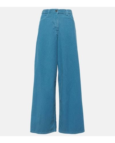 The Row Pantalon ample Chan en velours cotele - Bleu