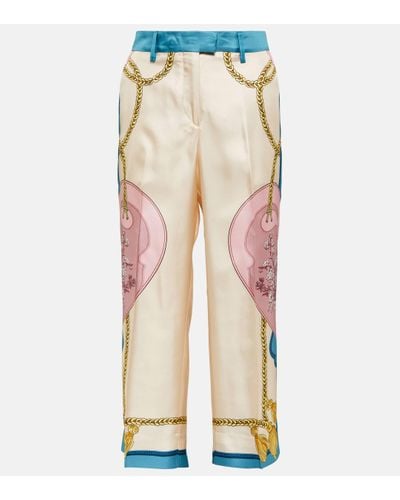 Etro Printed High-rise Cropped Silk Trousers - Natural