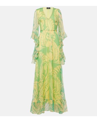 Etro Printed Ruffled Silk Maxi Dress - Green