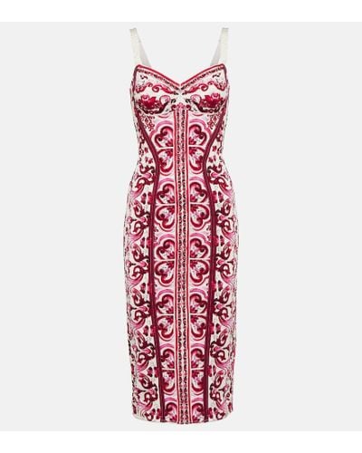 Dolce & Gabbana Majolica-print charmeuse bustier dress - Rosso