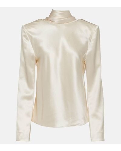 Saint Laurent Gathered Silk Top - White