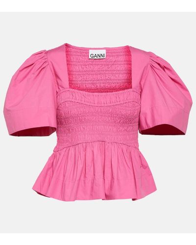 Ganni Blusa de popelin de algodon - Rosa