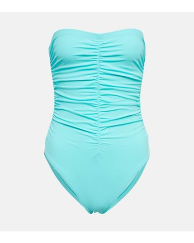 Karla Colletto Basics Ruched Bandeau Swimsuit - Blue