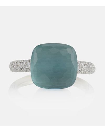 Pomellato Nudo Ring Maxi aus 18kt Weiss- und Rosegold mit Topas und Diamanten - Blau