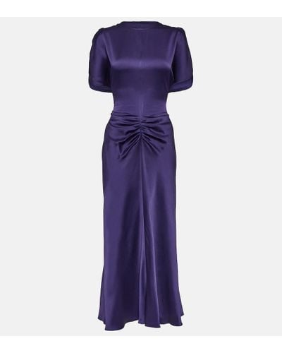 Victoria Beckham Gathered Satin Midi Dress - Purple