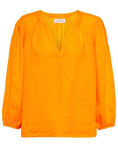 Velvet Blusa Ileana de lino - Naranja