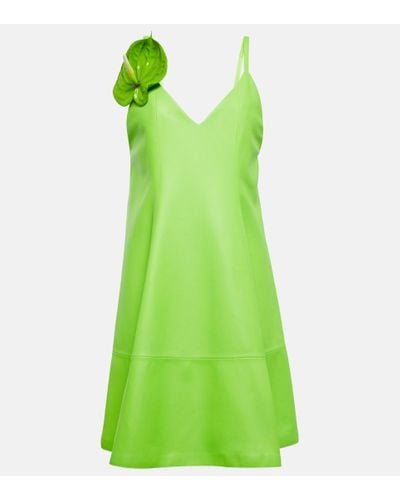 Loewe Floral Applique Leather Minidress - Green