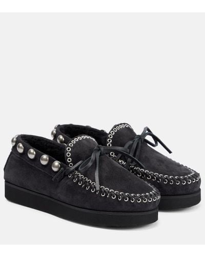 Isabel Marant Mocasines Forley de ante con borrego - Negro