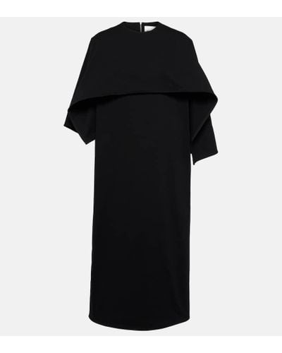 Jil Sander Caped Cotton Midi Dress - Black
