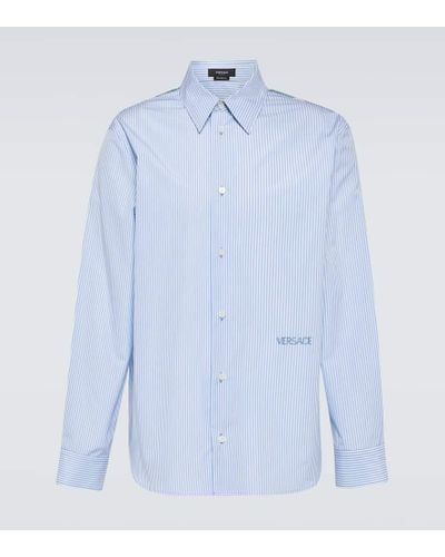 Versace Besticktes Hemd aus Baumwollpopeline - Blau