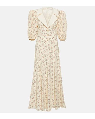 Alessandra Rich Floral Silk Midi Dress - Natural