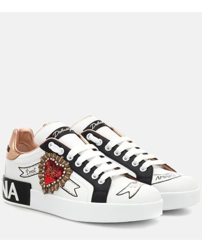 Dolce & Gabbana Portofino Sneakers Designer Patches Leather /Multi - Weiß