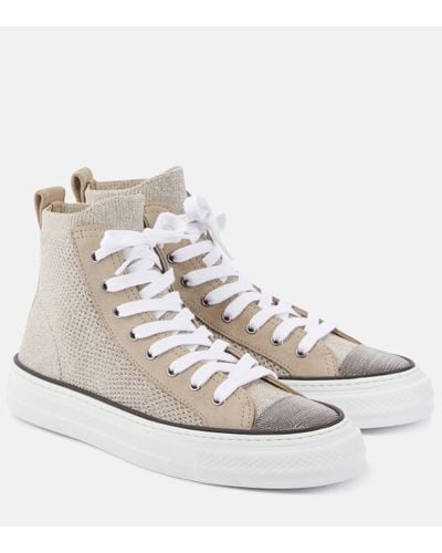 Brunello Cucinelli Leather-trimmed High-top Trainers - White