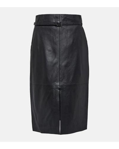 Yves Salomon Leather Midi Skirt - Black