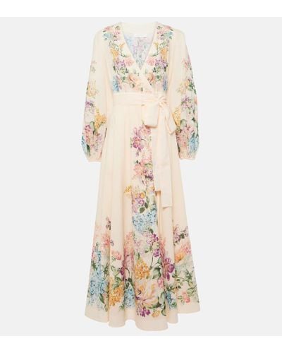 Zimmermann Halliday Floral Cotton Wrap Dress - Natural
