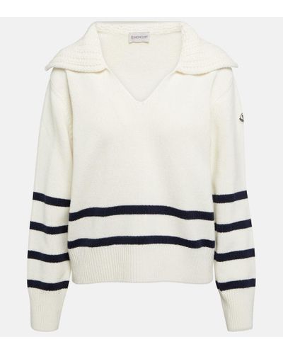 Moncler Cashmere-blend Striped Polo Sweater - White