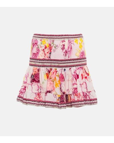 Camilla Smocked Floral Silk Miniskirt - Pink