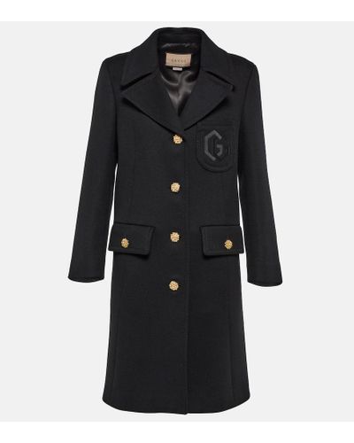 Gucci Double G Embroidery Wool Coat - Black