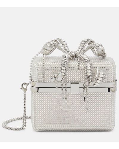 Self-Portrait The Bow Micro Embellished Tote Bag - White