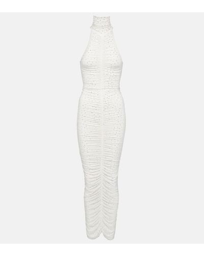 Alex Perry Crystal-embellished Ruched Maxi Dress - White