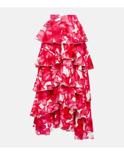 Alexandra Miro Cordelia Floral Cotton Maxi Skirt - Red