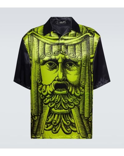 Versace Camicia bowling in raso con stampa - Verde