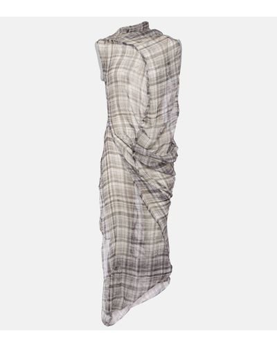 Acne Studios Dsaam Checked Draped Silk Midi Dress - Grey