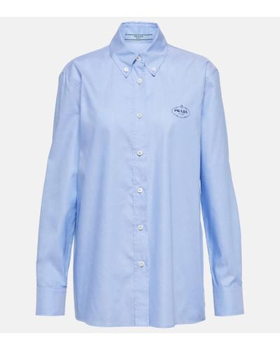 Prada Camicia in cotone con logo - Blu