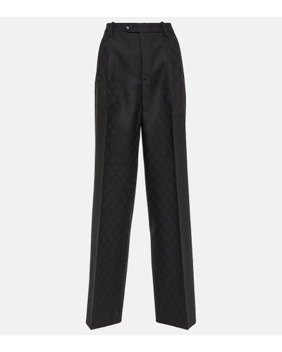 Gucci Pantalones rectos de lana en jacquard GG - Negro