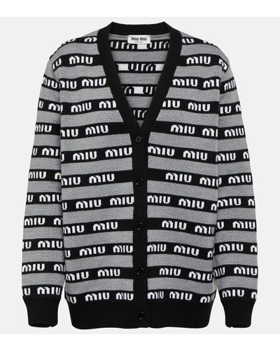 Miu Miu Cardigan en jacquard de laine a logo - Noir