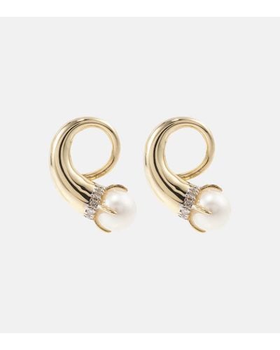 Mateo 14kt Gold Earrings With Diamonds And Pearls - Metallic