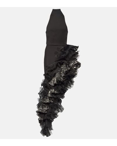 ROTATE BIRGER CHRISTENSEN Halterneck Sequined Ruffled Gown - Black