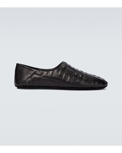 Fendi Ff Embossed Leather Slippers - Black