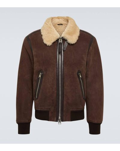 Tom Ford Giacca in pelle con shearling - Marrone