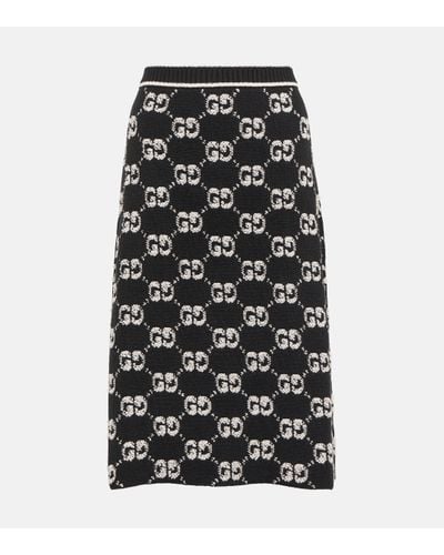 Gucci gg Wool Bouclé Jacquard Skirt - Black