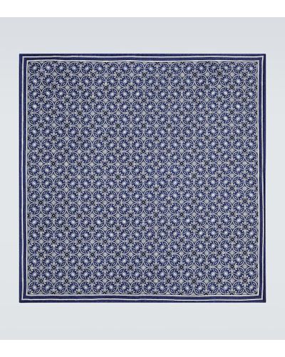 Brunello Cucinelli Printed Silk Pocket Square - Blue
