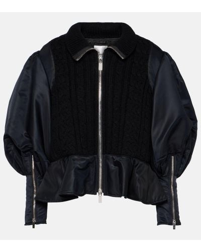 Noir Kei Ninomiya Bomber Peplum in lana e tessuto tecnico - Nero