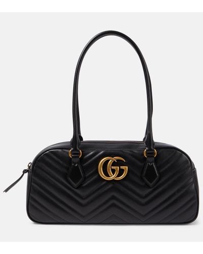 Gucci GG Marmont Medium Leather Shoulder Bag - Black